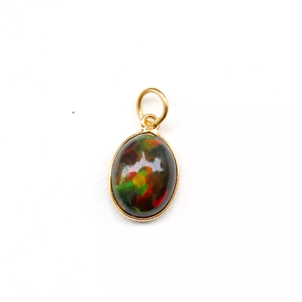 Natural Chalama Black Opal Charm, 18k Solid Gold Charm, Opal Charm, Gold Charm, Charm Necklace, Charm Pendant, Handmade Gold Charm, Gold Charms