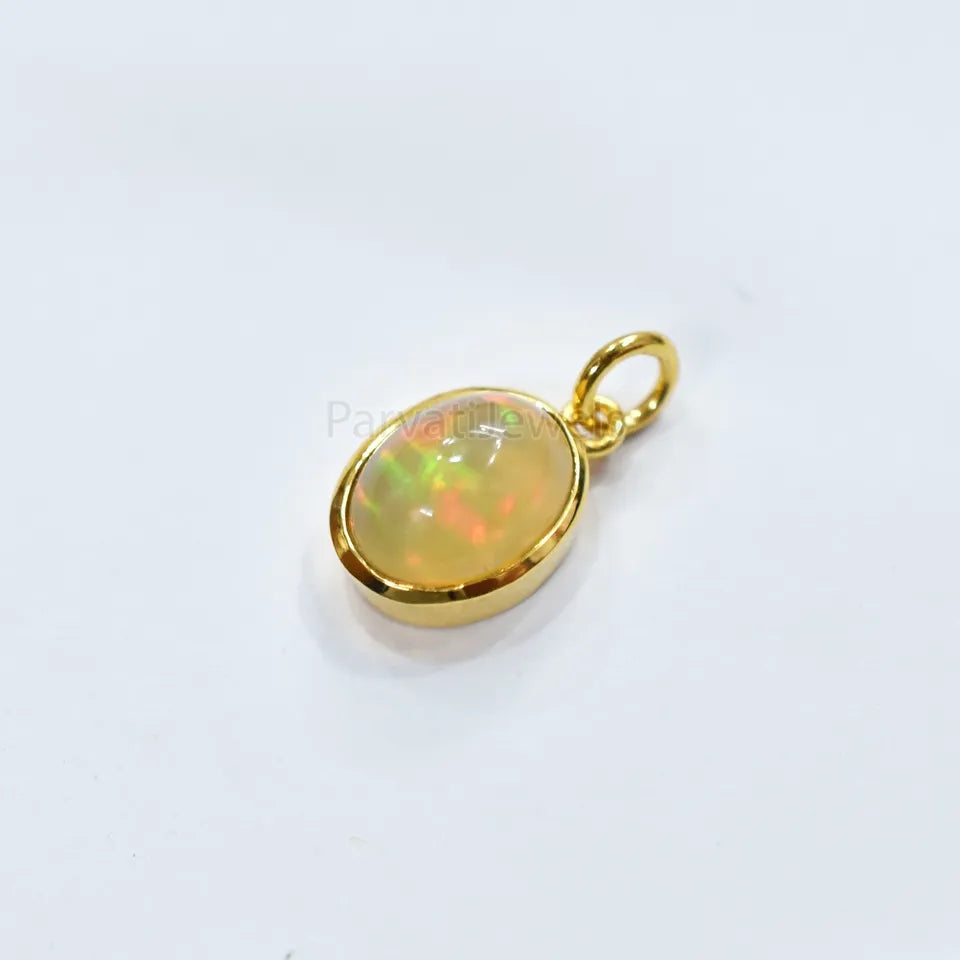 Natural Ethiopian Opal Solid Gold Charm, Solid 14k&18k Gold Charm, Opal Charm, Solid Gold Charm, Charm Necklace, Charm Pendant, Handmade Gold Charm