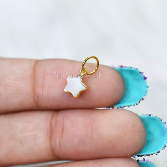 Natural Mother Of Pearl Star Shape 18k Gold Minimalist Charm Pendant, 18k Solid Gold Charm, Minimalist Gold Charm, Pearl Gold Charm Handmade