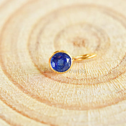 18K Solid Gold Natural Blue Sapphire Gemstone Charm Pendant, Round Shape Sapphire Gold Charm, September Birthstone, Made for gifting