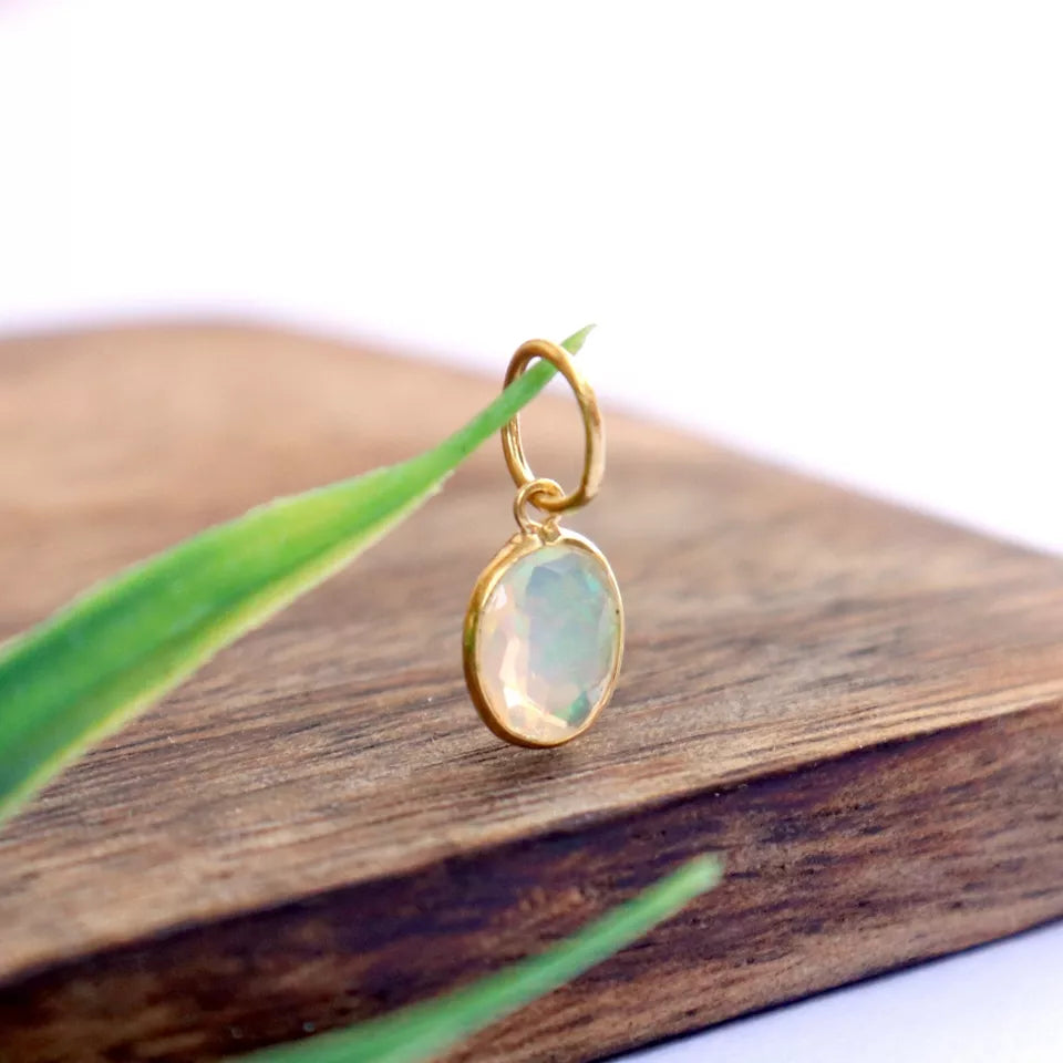 Natural Ethiopian Opal Charm, 18k Solid Gold Charm, Faceted Opal Charm, Gold Charm, Charm Necklace, Charm Pendant, Handmade Gold Charm, Gold Charms Pendant, Gift For Her Charm